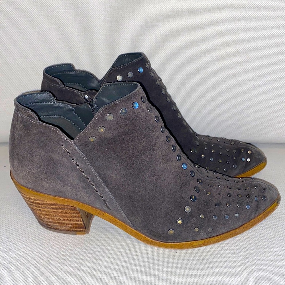Gray suede studded booties